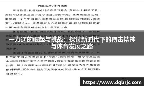 一力辽的崛起与挑战：探讨新时代下的搏击精神与体育发展之路